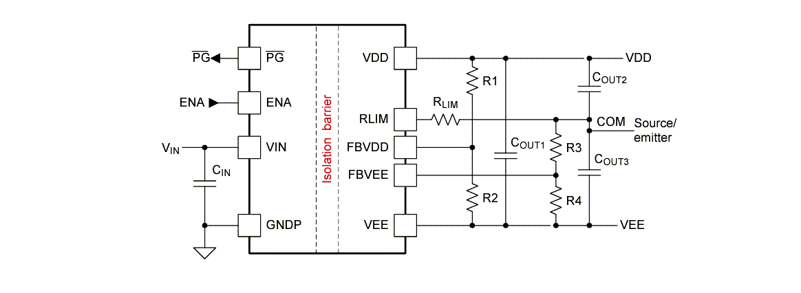 アプリケーション回路図 - Texas Instruments UCC15241-Q1車載用絶縁型DC/DCモジュール